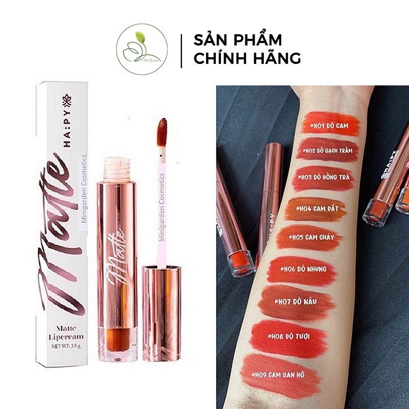 Combo bộ trang điểm môi MiniGarden son môi Ha:py Mattle Lipcream Kem Lì 3.5ml và dầu tẩy trang mắt môi Castor Oil 30ml