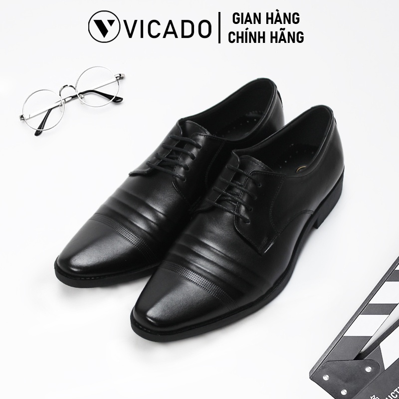 Giày buộc dây nam da bò cao cấp tăng chiều cao Oxfords VICADO VA0023 màu đen