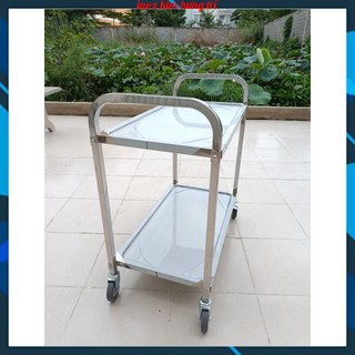 Xe đẩy thức ăn inox 2 tầng dùng để di chuyển thức ăn ra bàn ăn, loại xe đẩy lắp ráp