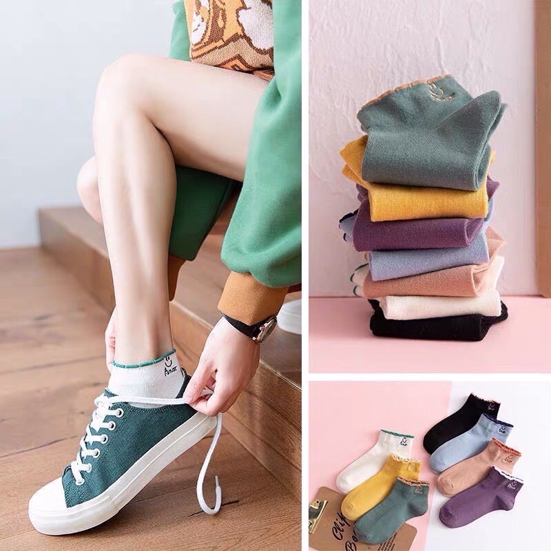 Tất , vớ cổ ngắn họa tiết mặt cười Amor trẻ trung năng động