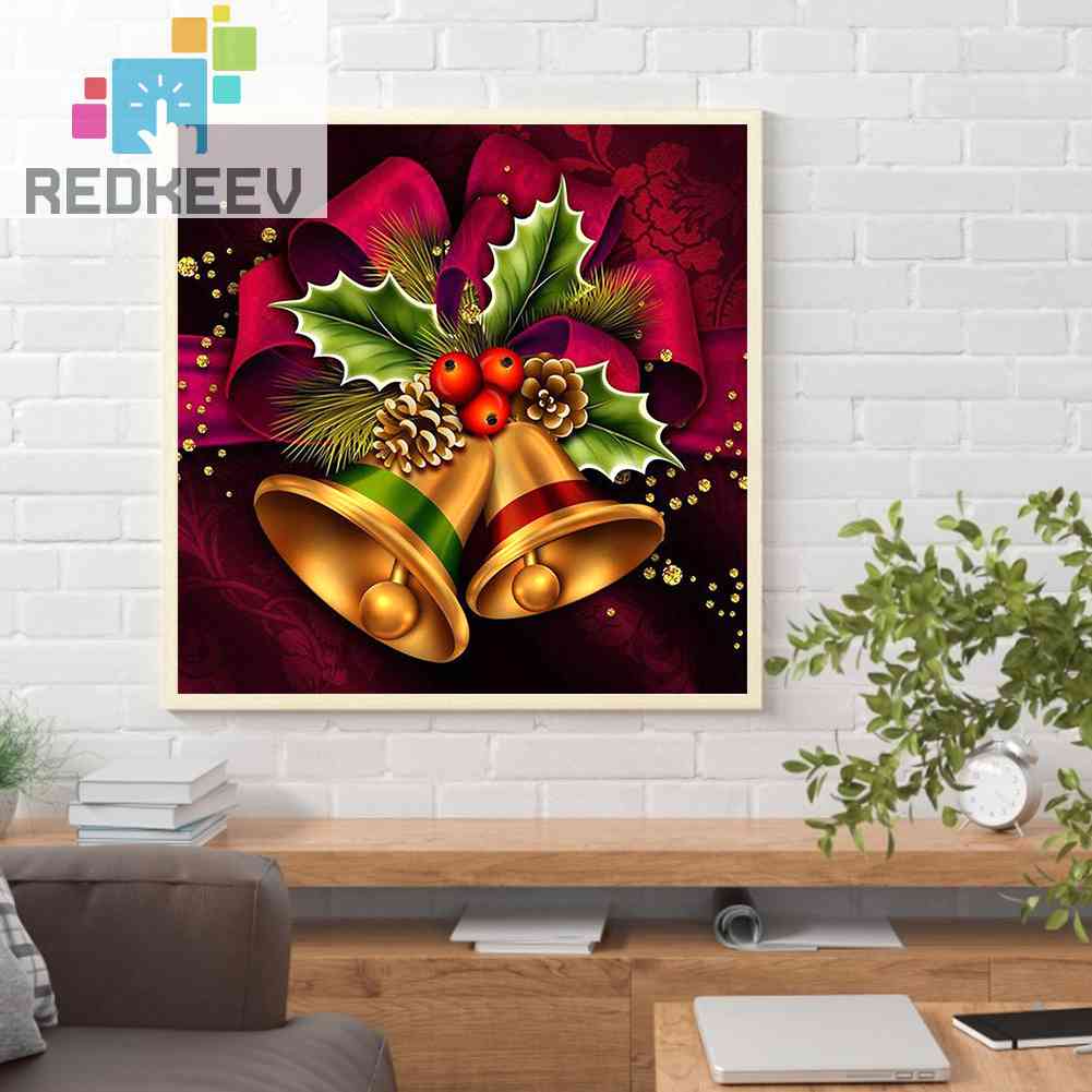 Tranh Đính Đá Kim Cương Toàn Bộ 5D DIY Hình Chuông Giáng Sinh 5D