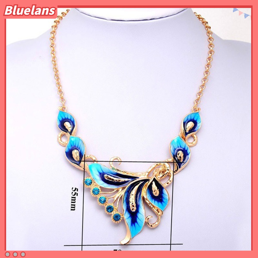 Bộ Vòng cổ + Bông Tai Đính Đá Hình Hoa Tráng Men 48h Cho Nữ