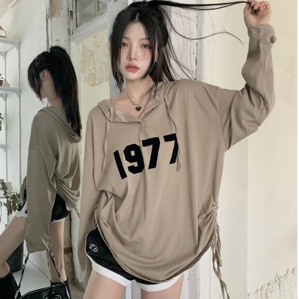 Áo Hoodie Dài Tay Dáng Rộng Phong Cách retro Mỹ Cho Nữ Cỡ Lớn