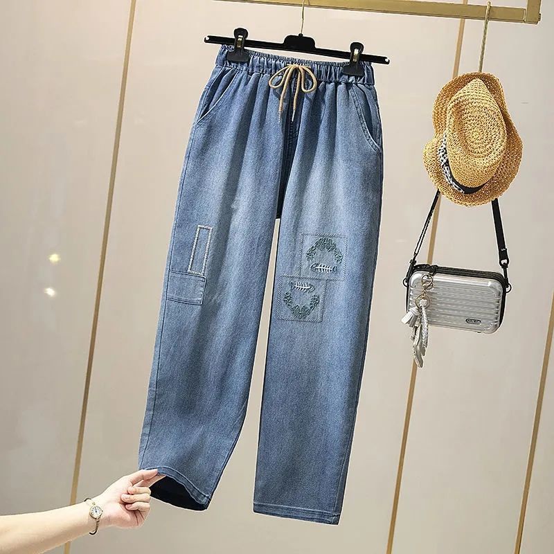 Quần jeans Nữ Lưng Cao Thêu Hoa Thời Trang Hàn