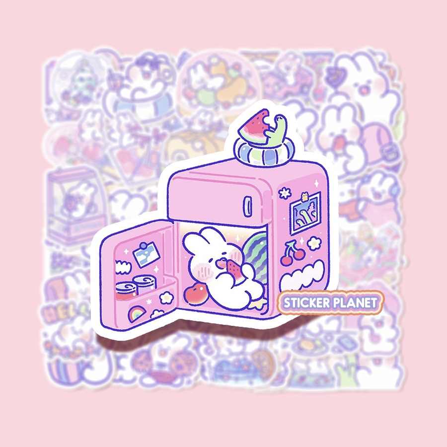 Sticker hình dán trang trí hình thỏ dễ thương mong mong chống nước dán mũ bảo hiểm, laptop, guitar, vali, sổ