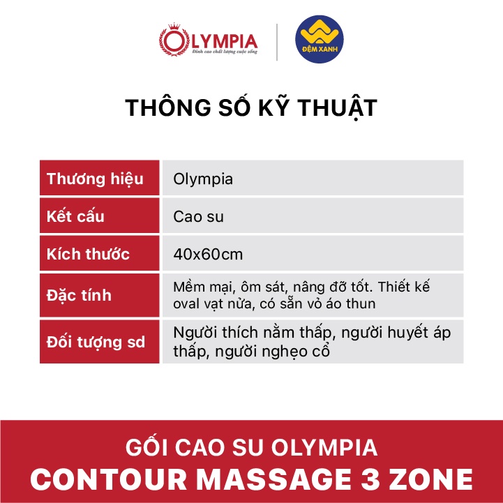 [ẢNH THẬT] Gối Cao Su Olympia Contour Massage 3 vùng (Chính Hãng)