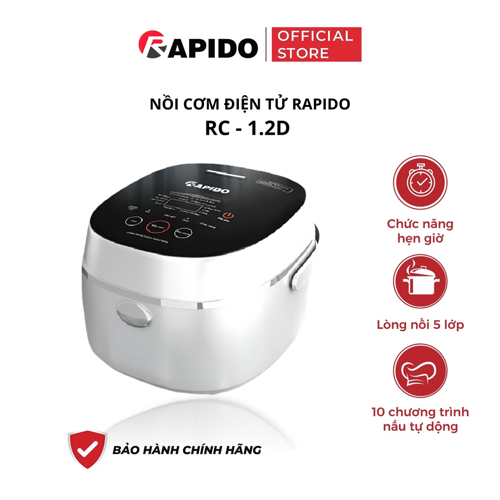 Nồi cơm điện tử Rapido RC-1.2D 500W 1.2L công nghệ nhật bản, 10 chức năng nấu, bảo hành 1 Năm
