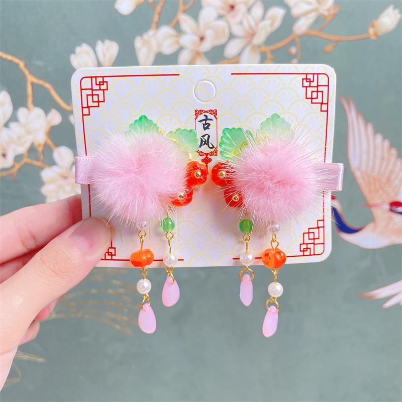 1 Cặp Trâm Cài Tóc Đính Hoa / Trái Cây / Tua Rua Phong Cách Trung Hoa Cổ Điển Cho Bé Gái