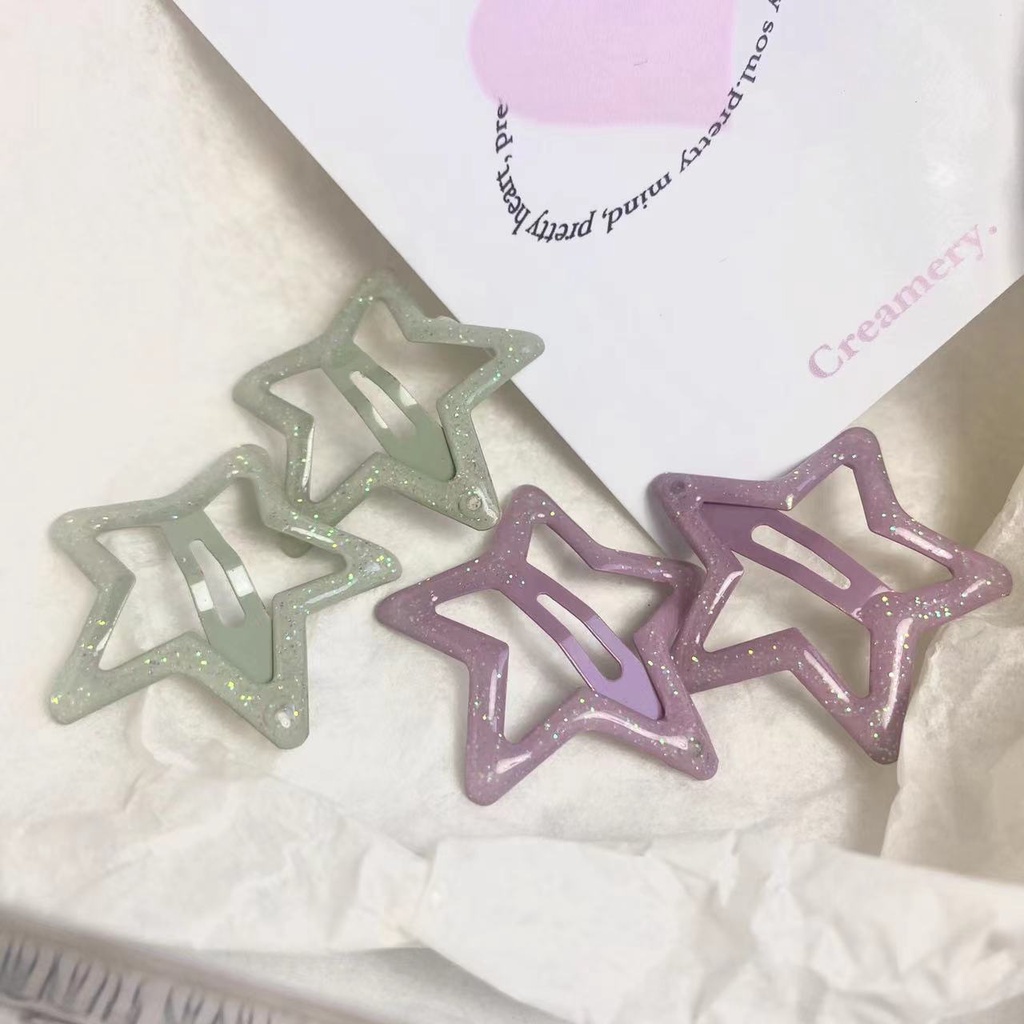 Kẹp Tóc Ngôi Sao Năm Cánh Lấp Lánh BB Y2k Màu Bạc Mới Cho Trẻ Em