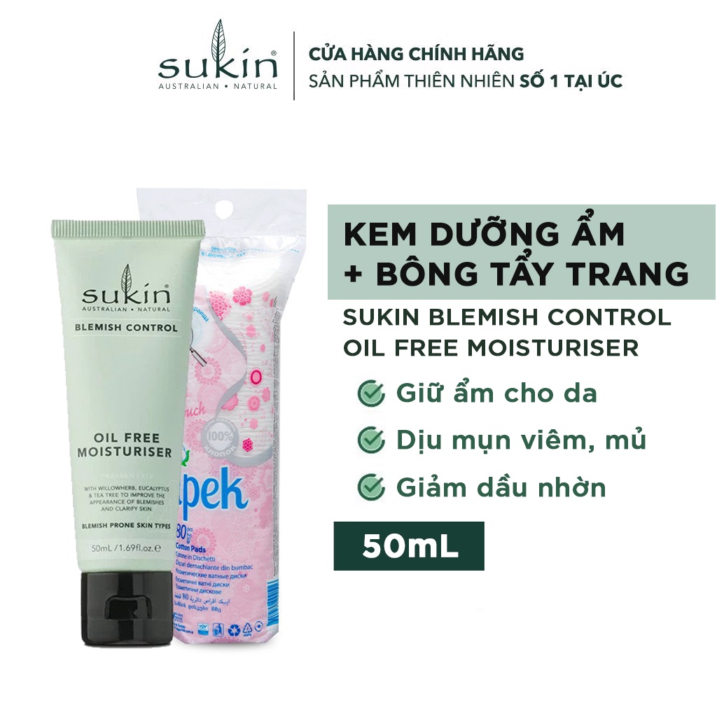 Kem Dưỡng Ẩm Giảm Mụn Sukin Blemish Control Oil Free Moisturiser 50ml