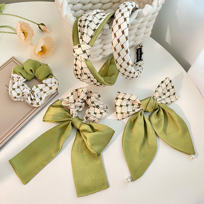 Dây Buộc Tóc Ruy Băng Thắt Nơ Màu Xanh Lá Cây Bản Lớn Thời Trang Cho Nữ