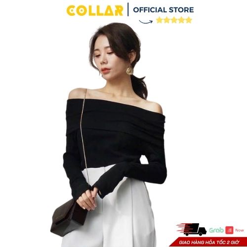 Áo trễ vai trơn COLLAR nhún dài tay dáng ngắn ôm body chất bozip co dãn hot thu đông style hàn quốc