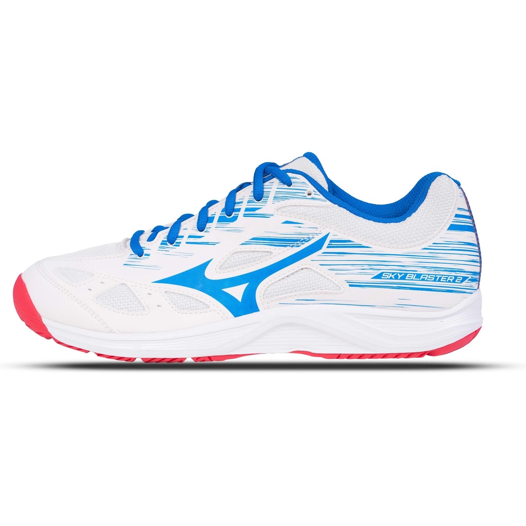 Giày Mizuno Sky Blaster 2 Trắng Đỏ Xanh - Giày Chuyên Cầu Lông, Tennis, Bóng Chuyền cổ thấp, êm chân, bám sàn, giảm chấn