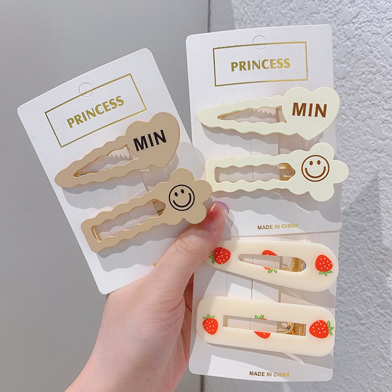 Kẹp Tóc Màu Cà Phê Họa Tiết Mặt Cười Hoạt Hình Dễ Thương Cho Nữ