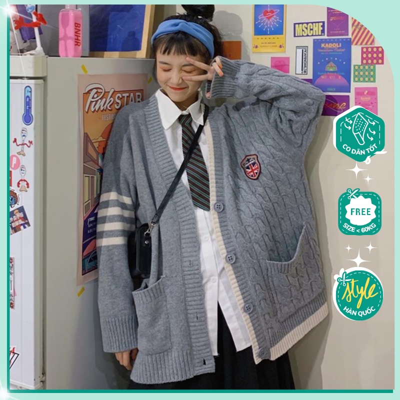 Áo Len Cardigan Len Thừng Xám Form Rộng Dáng Dài Phong Cách Hàn Quốc Ulzzang