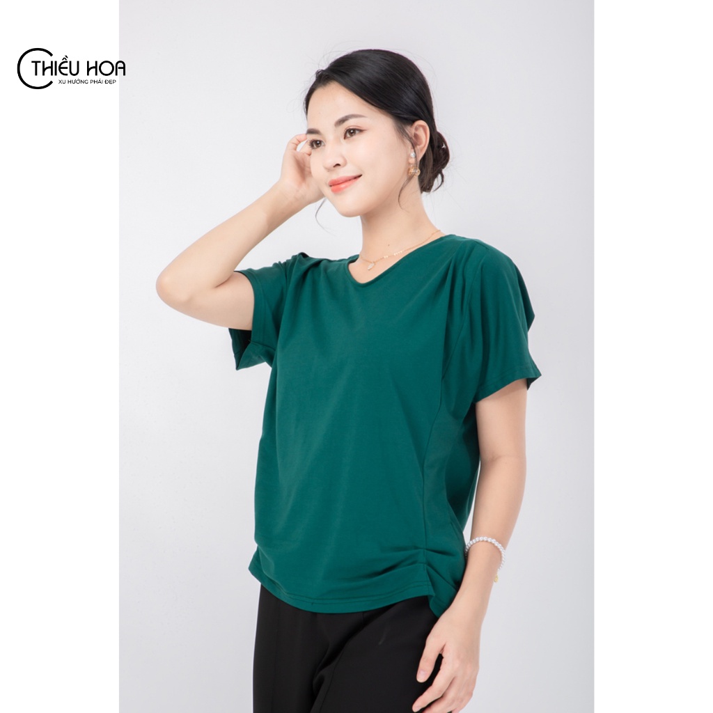 Áo thun trơn nữ trung niên Thiều Hoa chất liệu Cotton thoáng má K0210