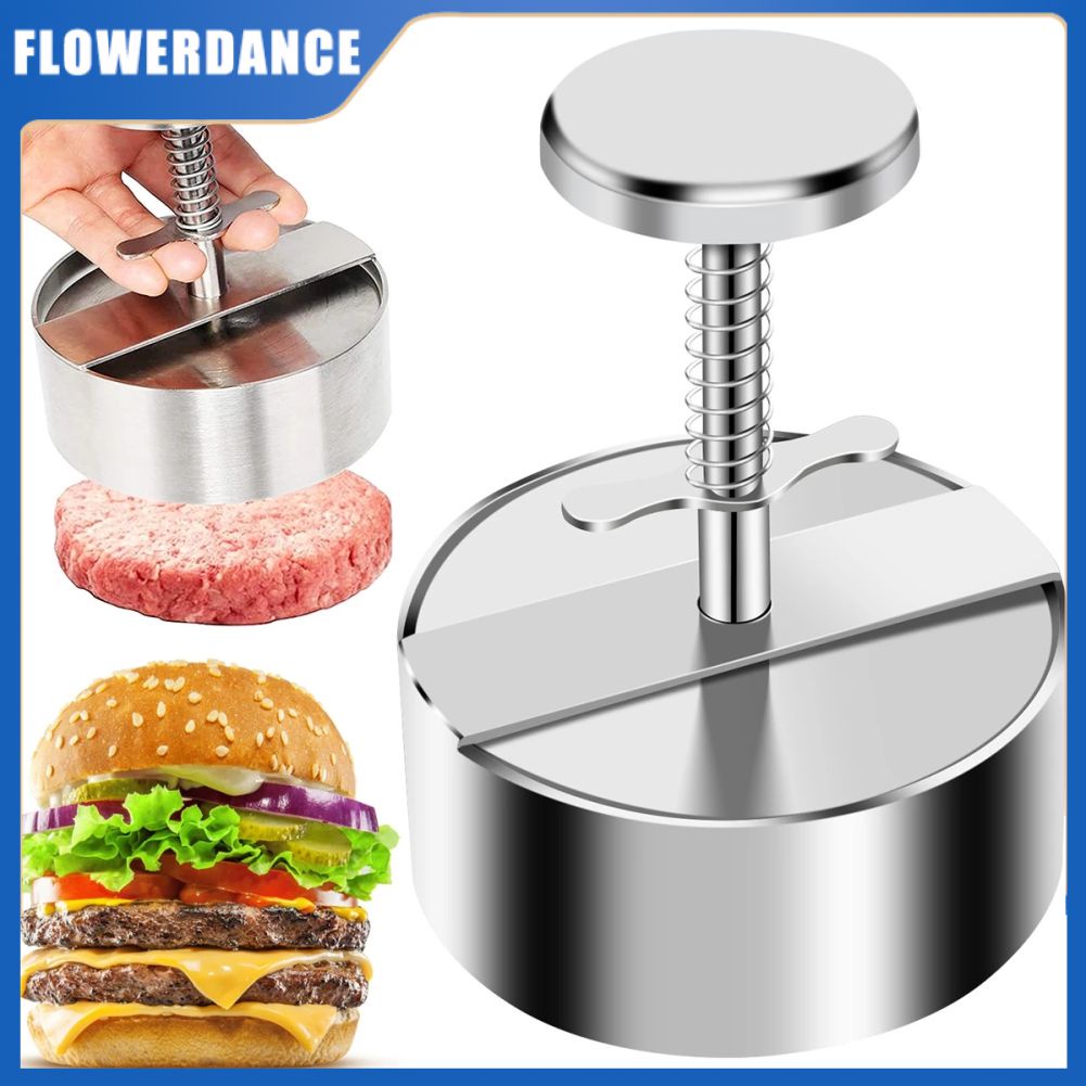 Hamburger Máy Làm Khuôn Nhấn Tròn Hình Cao Cấp Thép Không Gỉ Không Dính Đầu Bếp Phô Mai Cutlets Thịt Bò Nướng Burger Bò Giày Trượt Patin máy Làm Khuôn Nướng Flowerdance