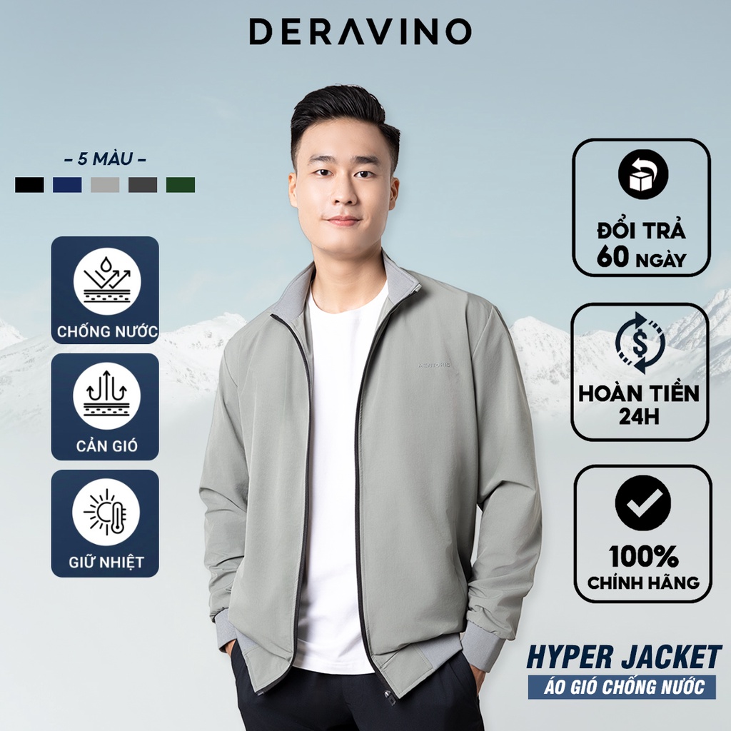 Áo khoác gió nam cao cấp DERAVINO Chất liệu vải dày hai lớp, Cản gió, cả bụi và giữ ấm tốt KG16