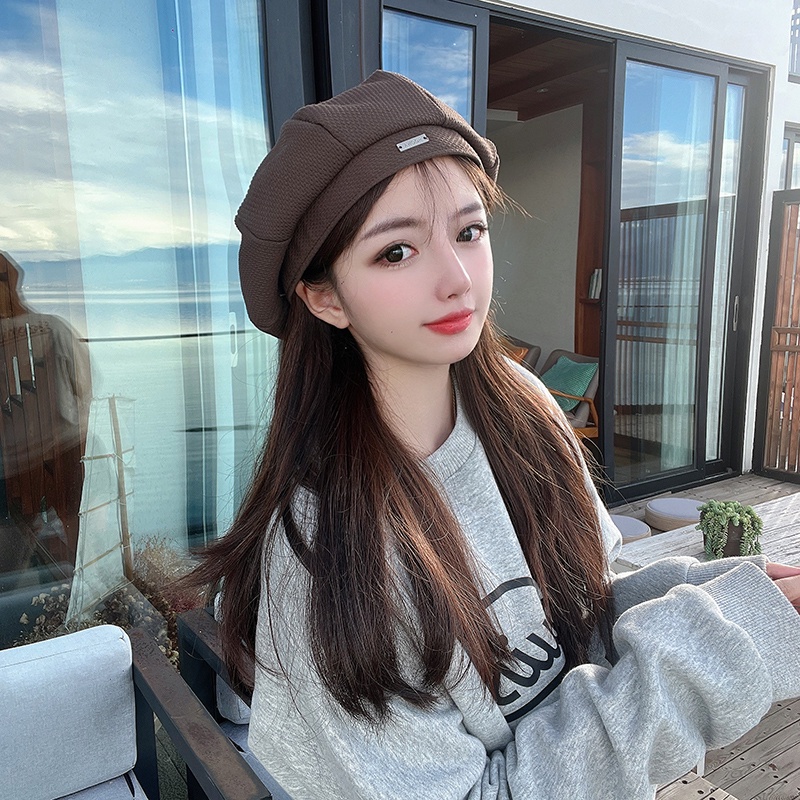 Mũ Beret Màu Đen Đính Nhãn Kim Loại Thời Trang Thu Đông Nhật Hàn