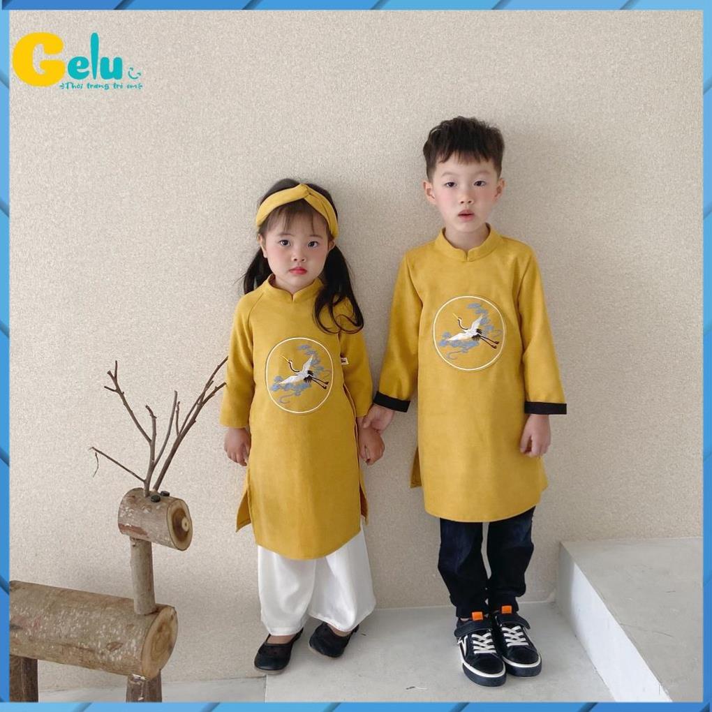 Sét áo dài cách tân bé gái, bé trai chất liệu Nhung Text Hàn cao cấp cho trẻ-GLB025 (gồm cả áo và quần) 55k