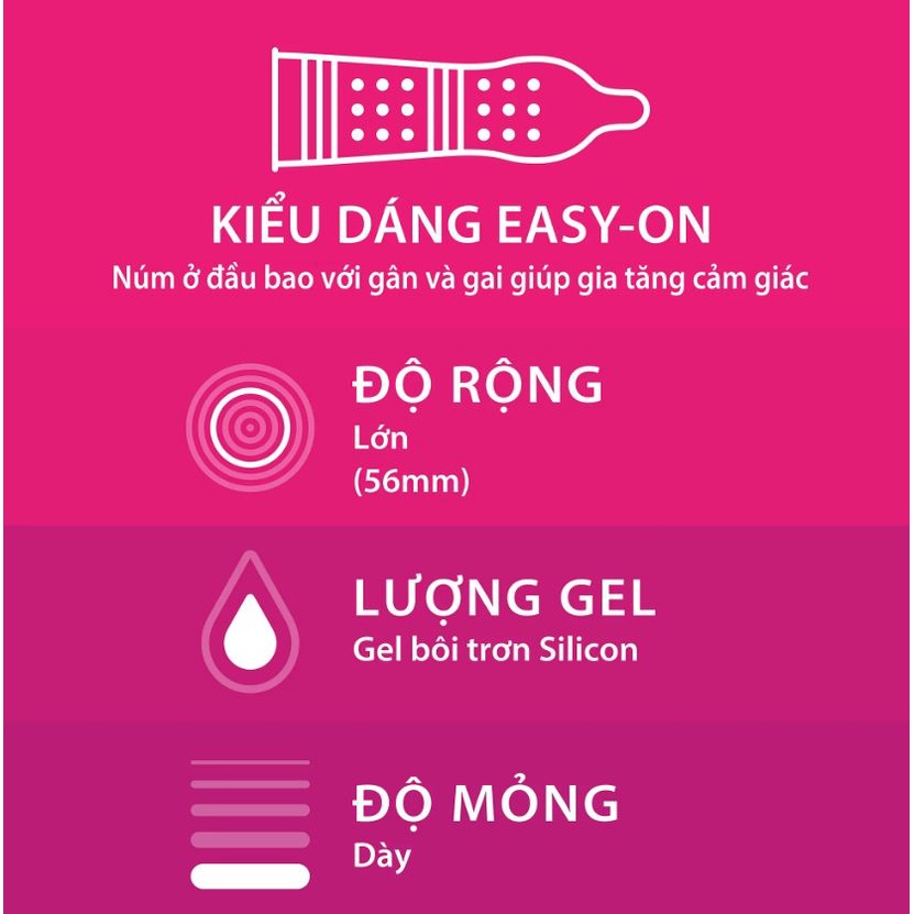 Bao cao su gai Durex Pleasuremax hộp 12c, Bcs gân gai tăng khoái cảm kéo dài thời gian - Omino