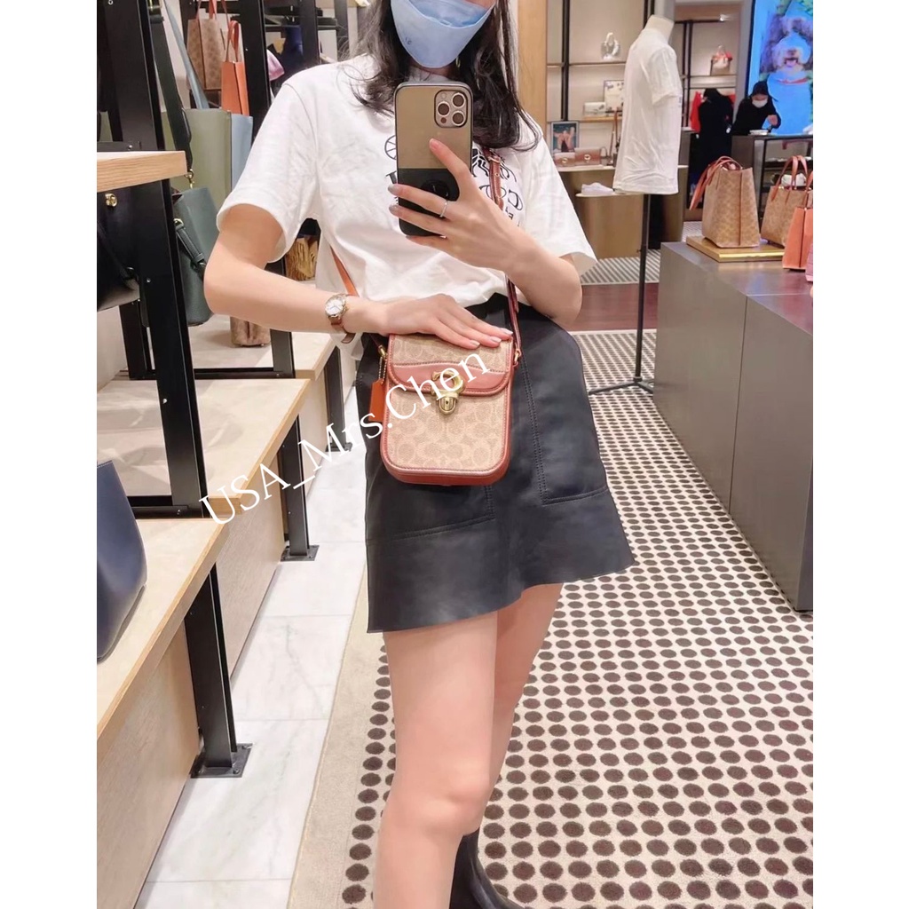Túi COACH Studio túi điện thoại di động túi xiên túi vuông nhỏ dọc phiên bản vỗ vai Túi Messenger
