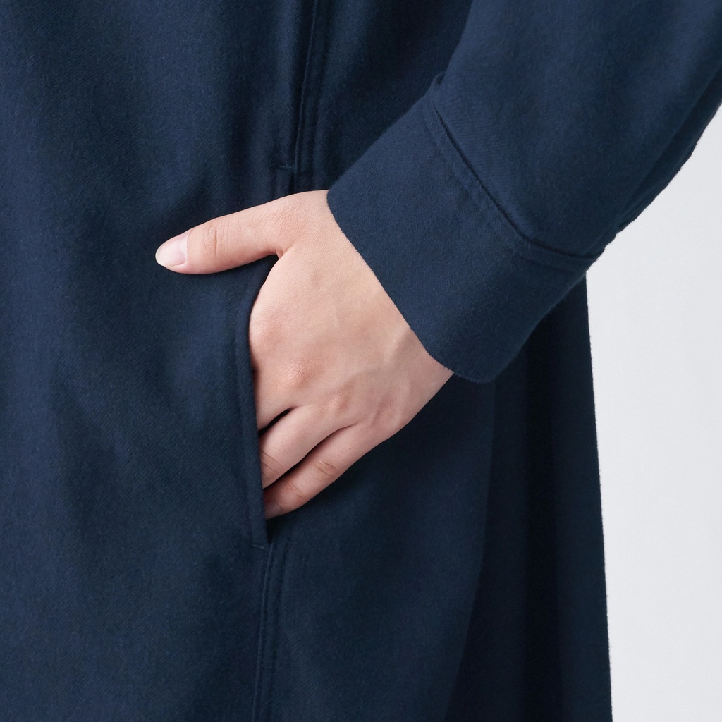 Muji Đầm Vải Flannel Cổ Trụ