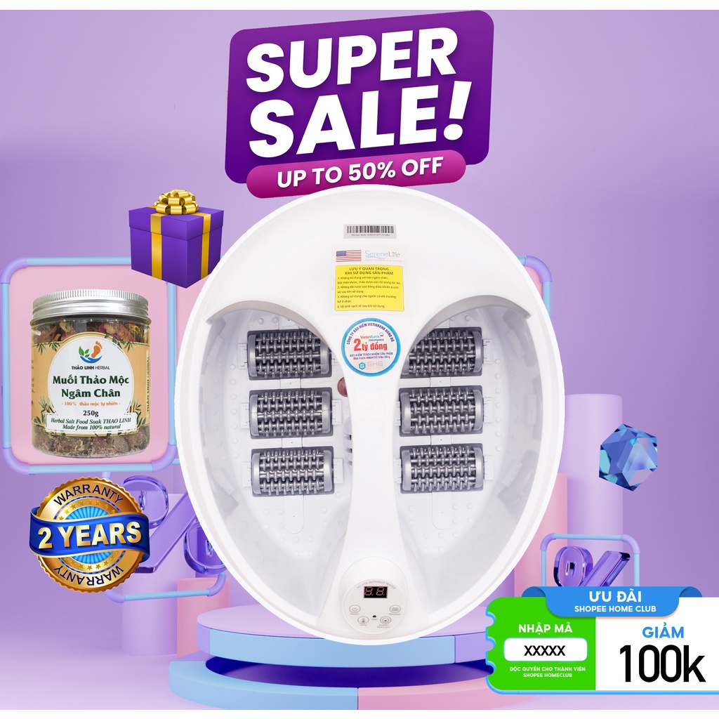 Bồn Máy Chậu Ngâm Chân Massage Điều Chỉnh Nhiệt Độ SereneLife SL17 nhập khẩu chính hãng Mỹ