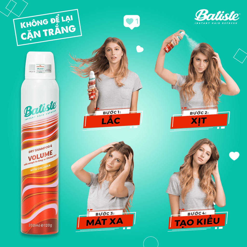 Dầu Gội Khô Batiste Dry Shampoo VOLUME Giúp Làm Phồng Tóc 200ml