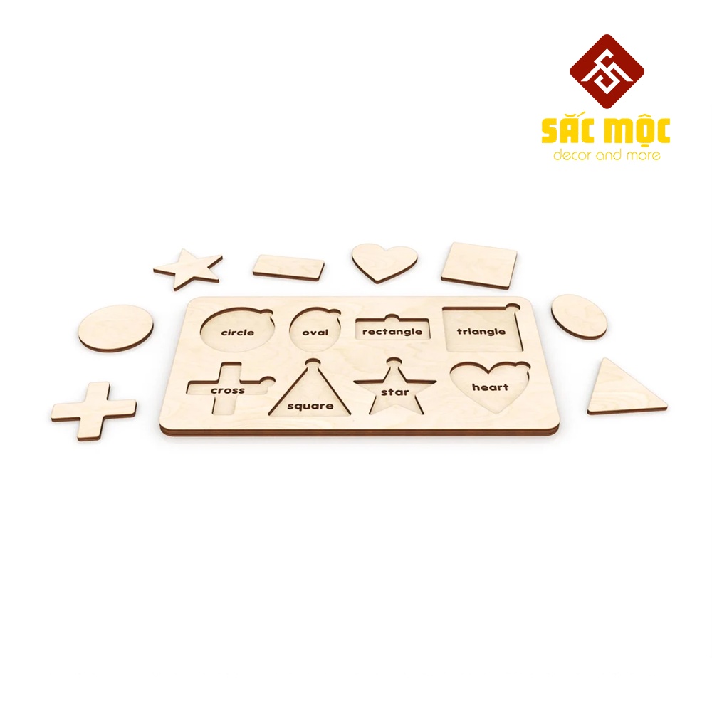 Bảng Ghép Hình Học Tiếng Anh #66 Cho Bé Bằng Gỗ | Bảng Ghép Hình Tô Màu Size 240*135 *6 mm
