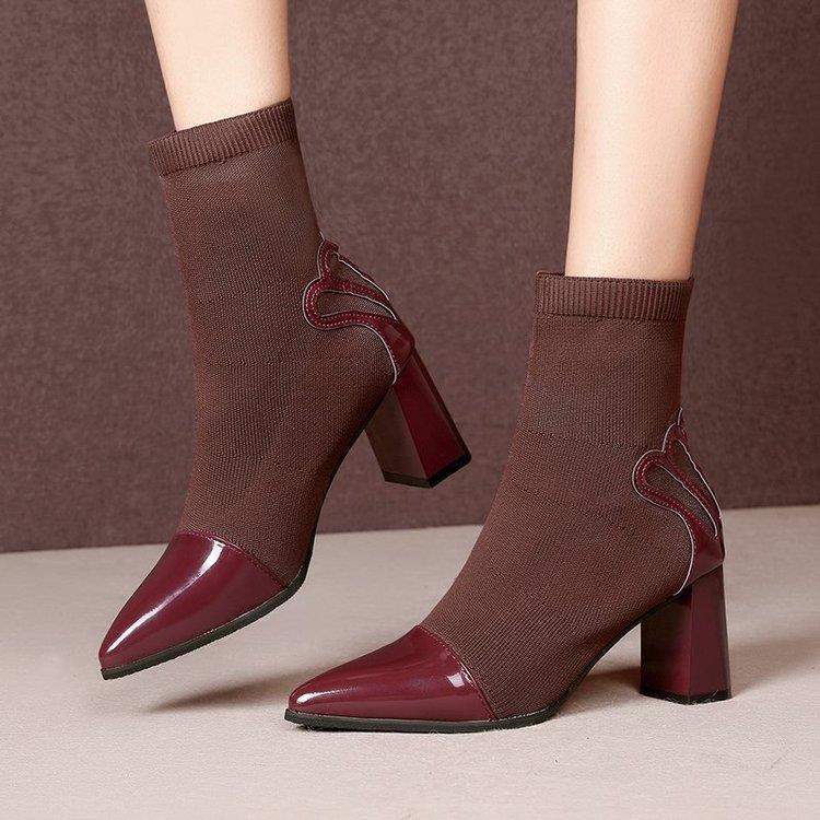 Giày bốt IELGY mũi nhọn dệt kim co giãn thời trang cho nữ