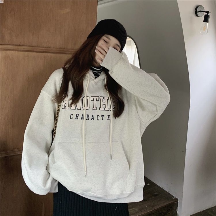 Áo Hoodies Tay Dài Hoạ Tiết Chữ In Phong Cách Hàn Quốc