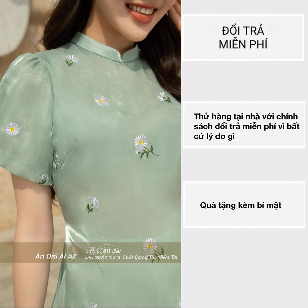 Áo Dài Cách Tân Nữ Thêu Hoa Cổ Nhỏ Tay Lỡ LD27