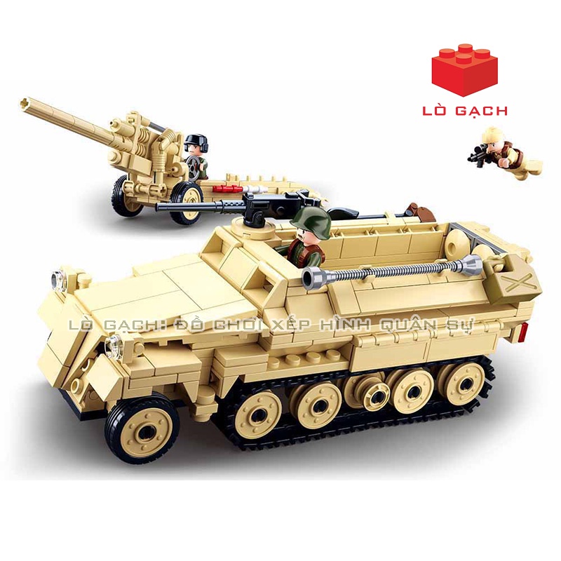 Bộ xếp hình 2 trong 1 Xe bọc thép chở quân Sd.Kfz.251 Hanomags & Pháo 150 mm K-18 Quân đội Đức WW2 406 chi tiết