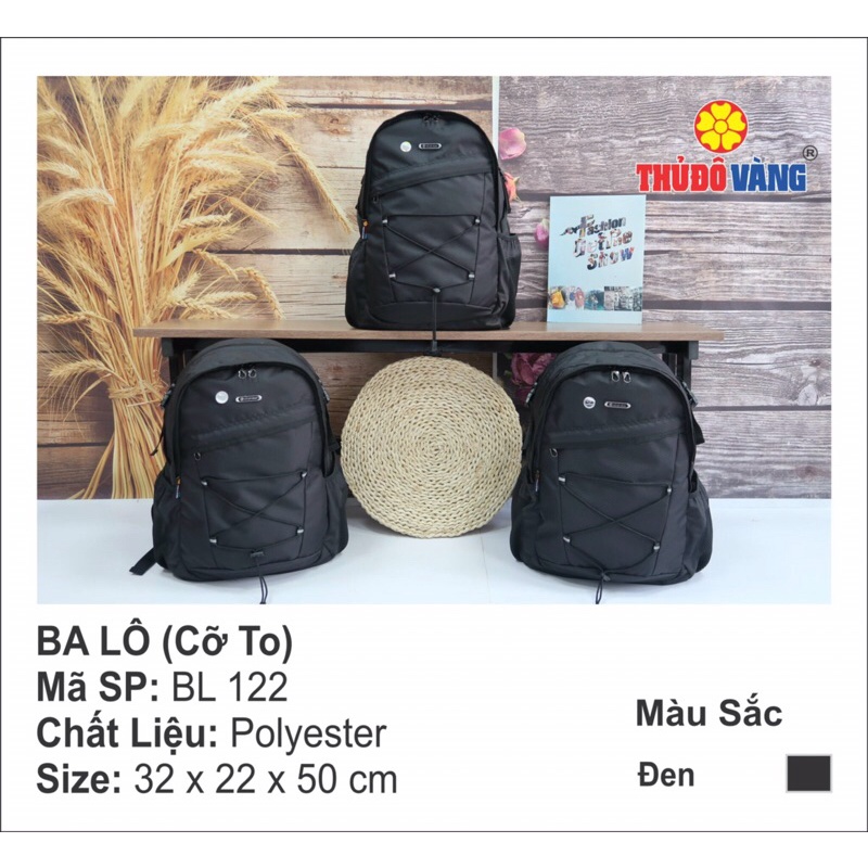 Balo dù mềm đen THỦ ĐÔ VÀNG cỡ to mã 122 đựng quần áo du lịch, đi chơi, về quê, cho học sinh sinh viên, người đi làm