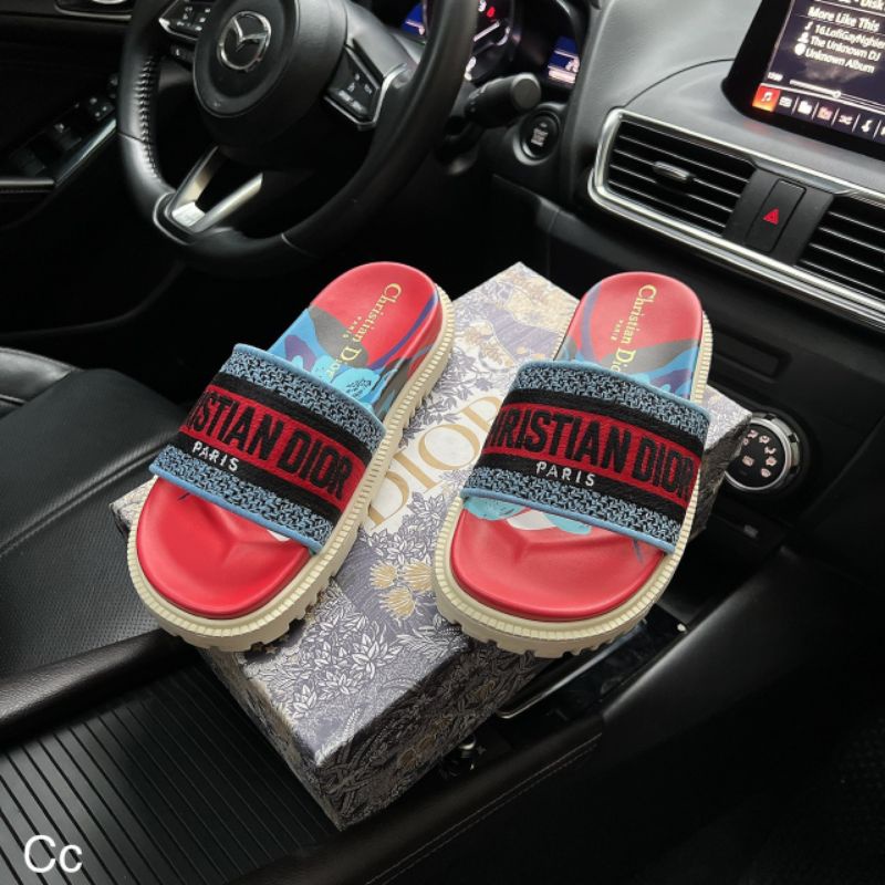 c Dép Lê Quai Ngang Cd Xanh Đỏ Mềm Êm Fullbox Bill Túi Hãng Cao Cấp