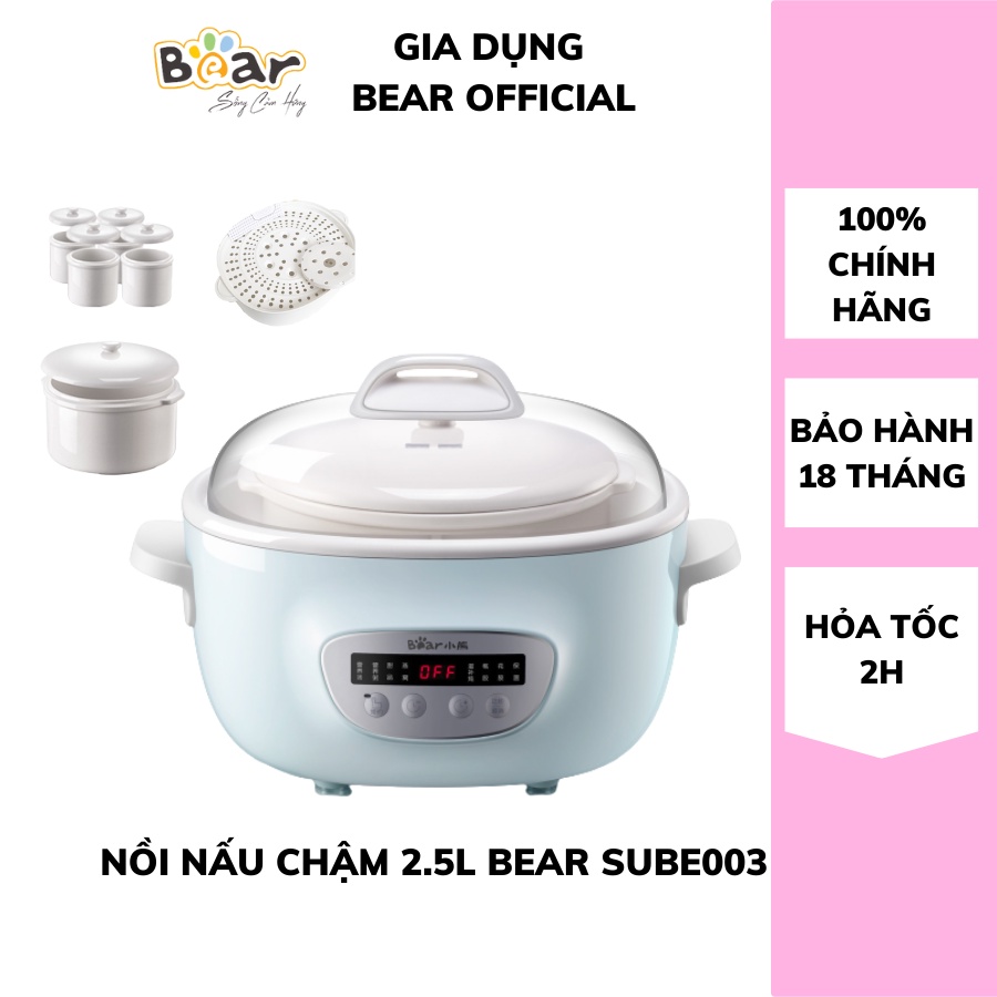 Nồi Nấu Cháo Cho Bé Bear 2,5L_SU003_Bản Quốc Tế, Nồi Nấu Chậm, Hầm Cháo, Chưng Yến Đa Năng, Bảo Hành 18 Th