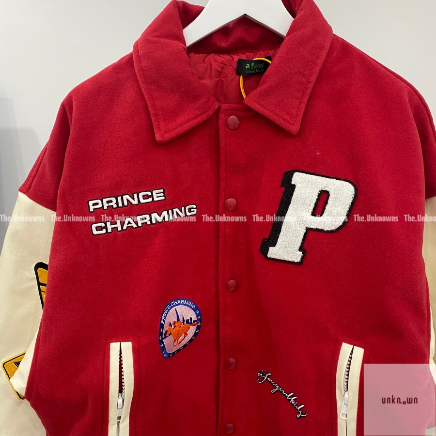 👑 👑-Áo Varsity Jacket D.ONCARE PRINCE CHARMING VARSITY JACKET" - RED JACKET"-Áo khoác bomber D.ONCARE