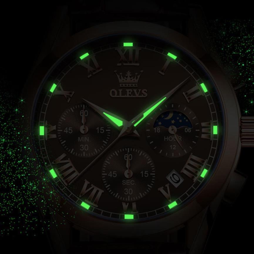 Đồng hồ nam Olevs chống thấm nước,dây da thoáng khí, đường kính 40mm