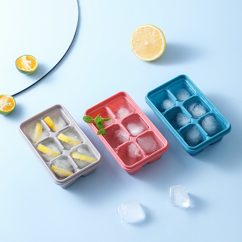 Khuôn Làm Đá 6 Ngăn Bằng Silicone Có Nắp Đậy