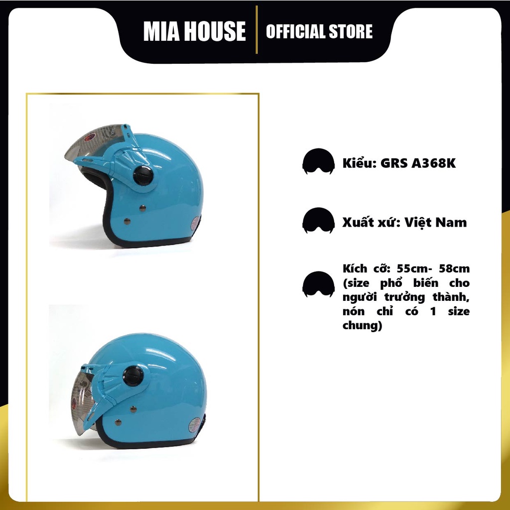 Mũ bảo hiểm GRS A368K nhiều màu - mũ 3/4 đơn giản, đi trong phổ hoặc đi xa đều hợp, hàng chính hãng GRS - bảo hành 1 năm