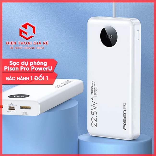 Sạc dự phòng Pisen Pro PowerU 21000mAh 22.5W - BH 12 tháng, 1 đổi 1 - [Điện thoại Giá Rẻ Hà Nội]