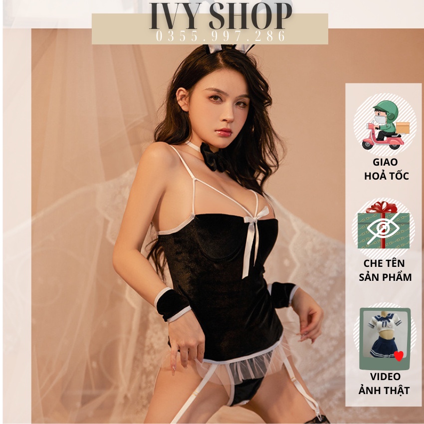 Cosplay Thỏ Nhung Sexy Đồ Ngủ Hoá Trang Nữ Thú Cưng Gợi Cảm Thỏ Bunny - TN002 - Ivyshop