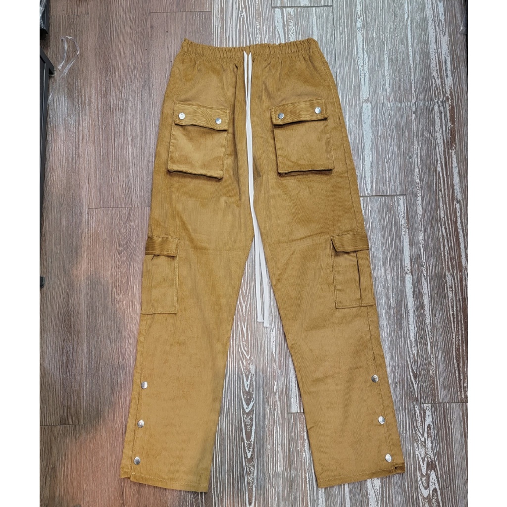 Quần Snap Cargo Pant Màu Vàng Bò ( Cúc Bấm &amp; Túi Hộp )Chất Liệu Nhung Tăm Kiểu Dáng Streetwear