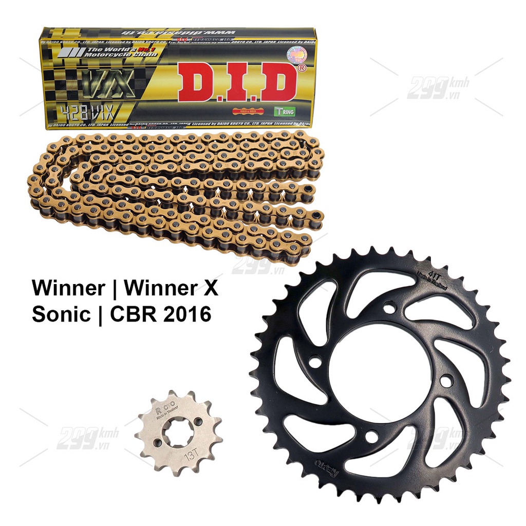 Nhông dĩa Recto và sên phốt TFX vàng DID 428VIX Gold cho xe Winner, Winner X, Sonic