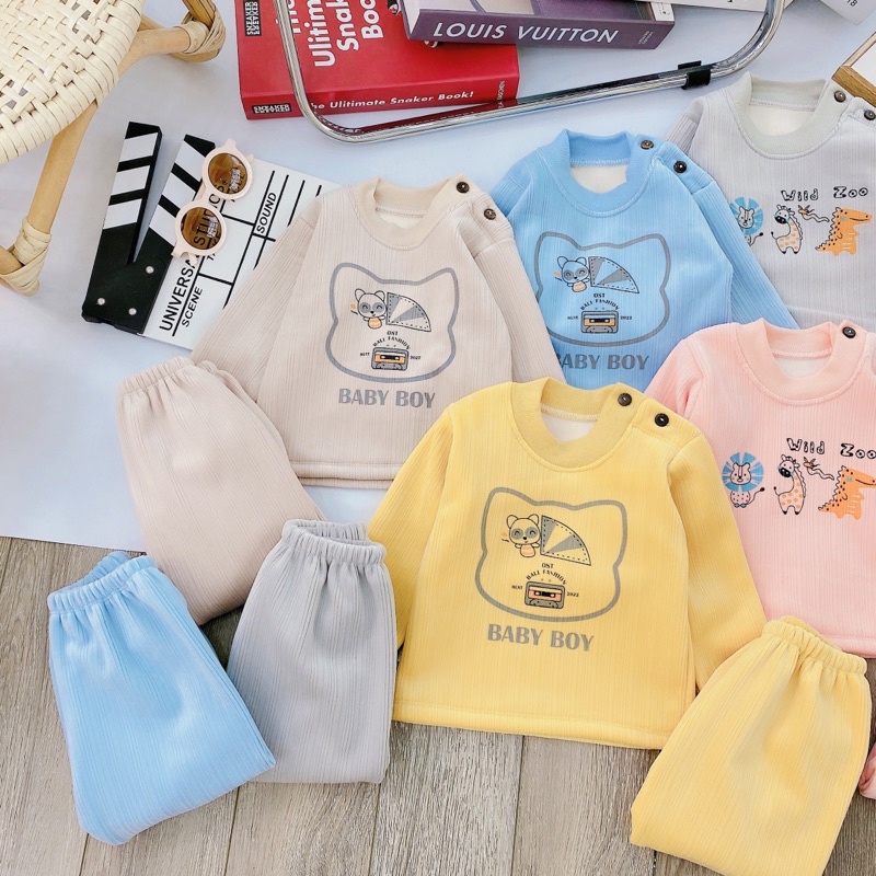 Bộ nỉ nhung lót lông bên trong mềm mại hàng quảng châu cao cấp cho bé trai và bé gái chất siêu đẹp