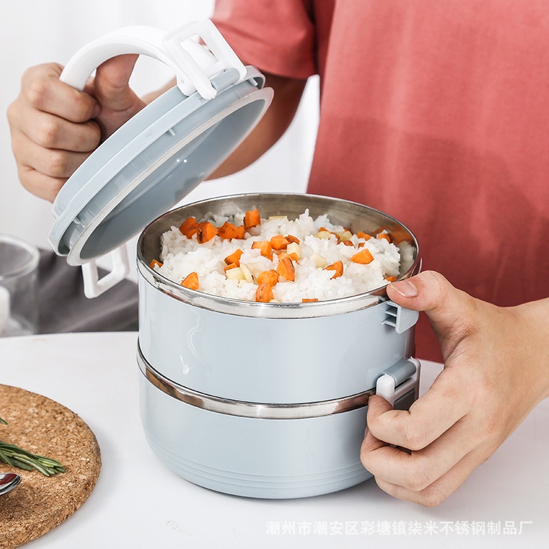Hộp Đựng Cơm Tròn 2 Tầng Cặp Lồng Giữ Nhiệt Ruột Inox