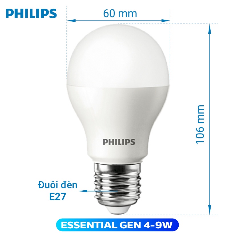 Bóng đèn Philips LED Essential 9W E27 230V A60 - Ánh sáng trắng/ Ánh sáng vàng