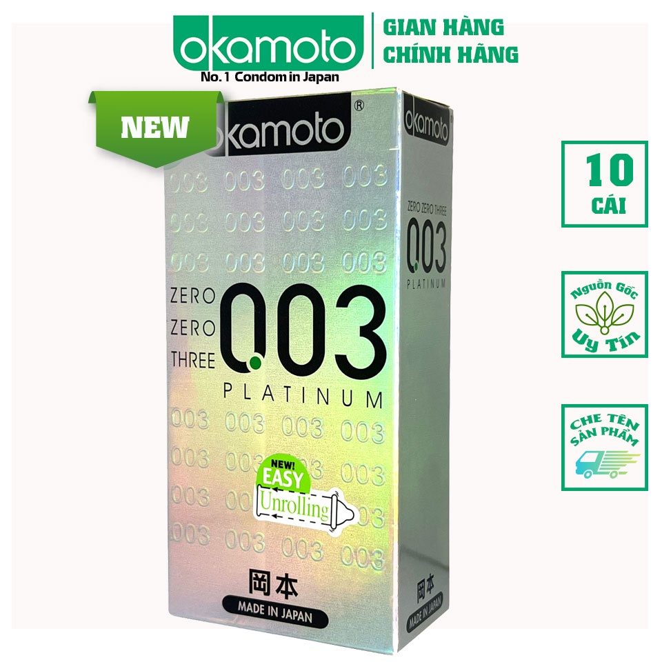 Bao cao su Okamoto 0.03 Platinum Trong Suốt Mềm Mại Hộp 10 Cái