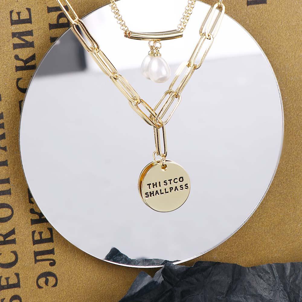 AROMA Vòng Cổ Choker Hai Lớp Mặt Đồng Xu Khắc Chữ Phong Cách Hàn Quốc